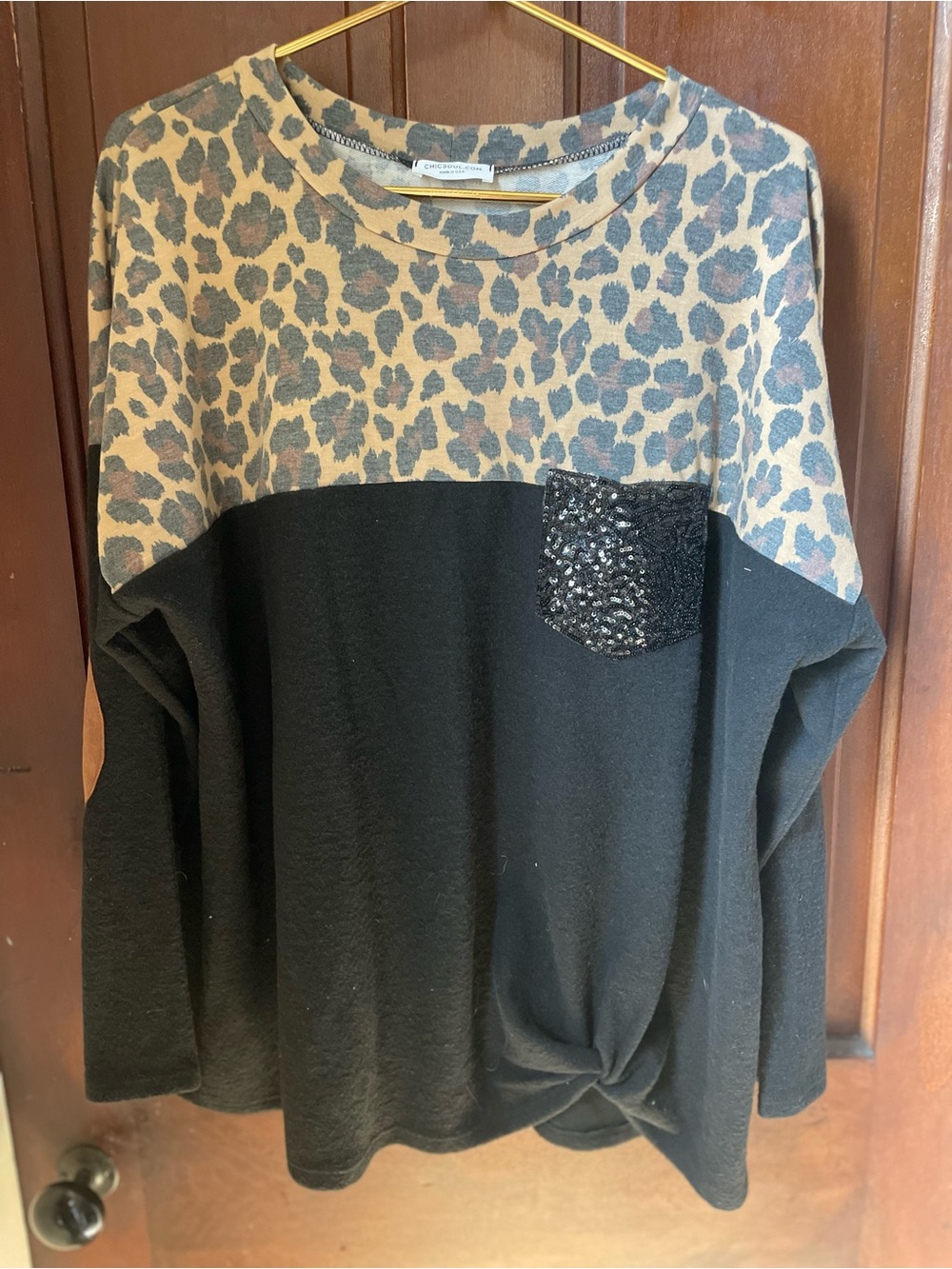 Chic Soul women's 2X long sleeve black / animal print top